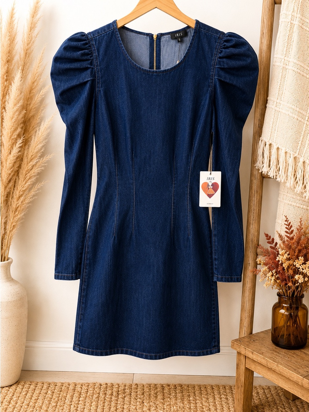 NWT IRIS Denim Puff Sleeve Mini Dress – Size Small